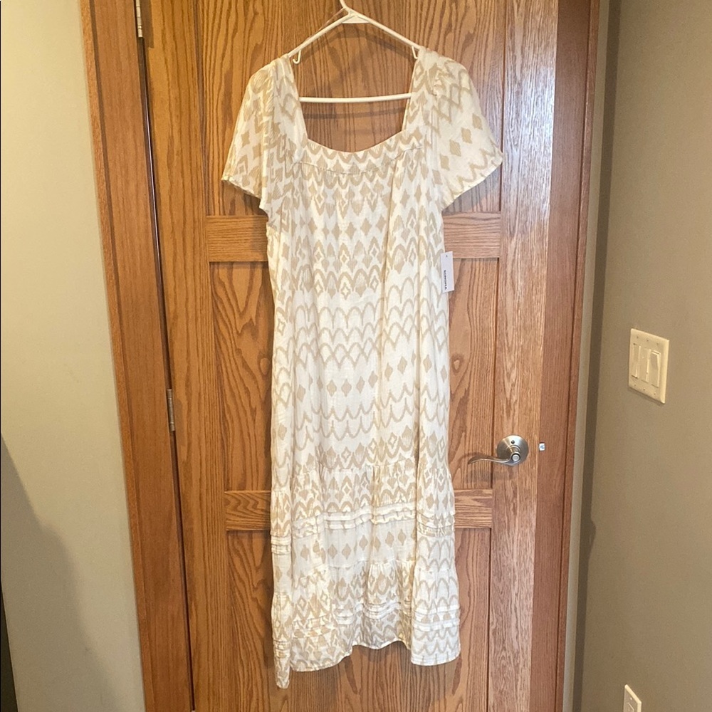 Sonoma White and Beige Flutter Sleeve Sundress NWT
